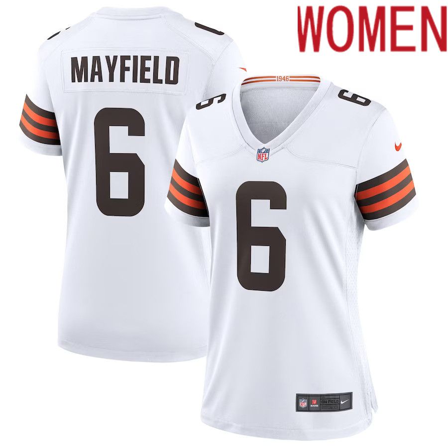 Women Cleveland Browns #6 Baker Mayfield Nike White Game NFL Jersey->women nfl jersey->Women Jersey